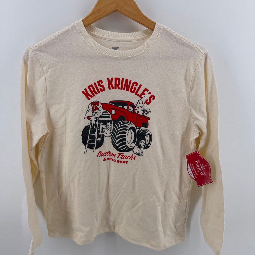 Holiday Time Long Sleeve T Shirt Kris Kringle Monster Truck Kid L 10 12 Husky NT